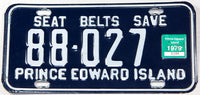 A classic 1979 passenger car license plate from the Canadian province of Prince Edward Island in very good plus condition