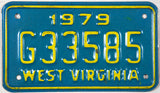 1979 West Virginia Motorcycle License Plate grading excellent minus