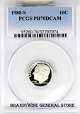 1980-S Roosevelt Dime certifed by PCGS Proof 70 Deep Cameo