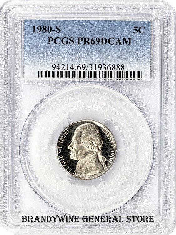 1980-S Jefferson Nickel certified PCGS Proof 69 Deep Cameo