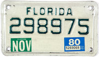 1980 Florida motorcycle license plate in very good plus condition