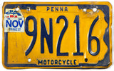 A classic 1980 Pennsylvania motorcycle license plate in very good condition wtih extra holes