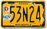 A classic 1980 Pennsylvania motorcycle license plate in very good plus condition with minor bends