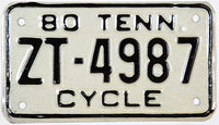 1980 Tennessee Motorcycle License Plate in new old stock excellent condition