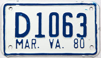 A new old stock 1980 Virginia dealer motorcycle license plate in excellent plus condition