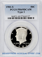 1981-S Kennedy Type 1 Half Dollar certified by PCGS at Proof 69 Deep Cameo