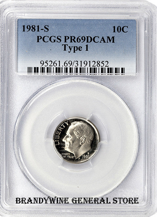 1981-S Type 1 Roosevelt Dime certified by PCGS Proof 69 Deep Cameo