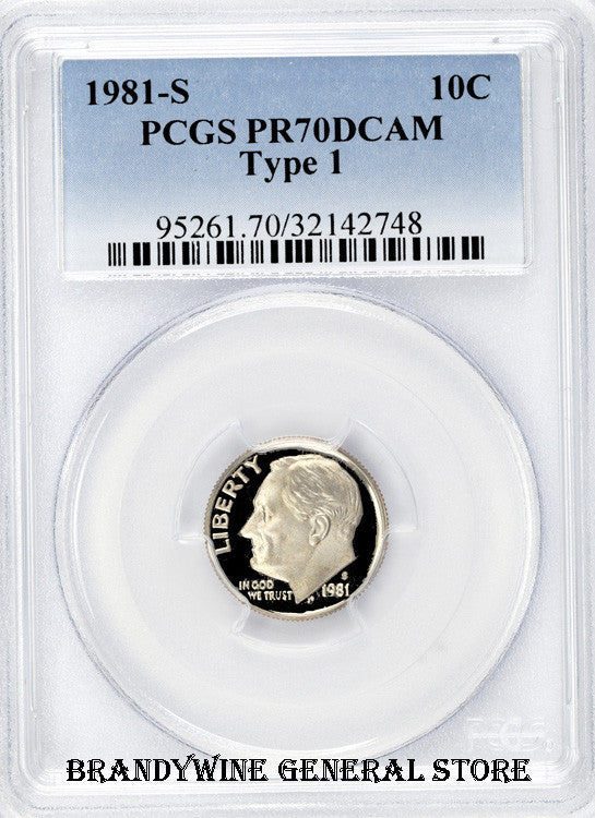 1981-S Type 1 Roosevelt Dime certified by PCGS Proof 70 Deep Cameo