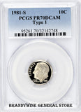 1981-S Type 1 Roosevelt Dime certified by PCGS Proof 70 Deep Cameo