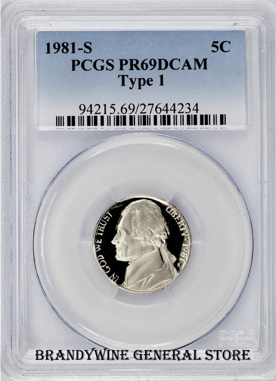 1981-S Jefferson Nickel Type 1 certified PCGS Proof 69 Deep Cameo