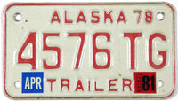 A vintage 1981 Alaska Trailer License Plate
