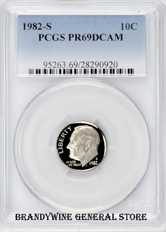 1982-S Roosevelt Dime certified by PCGS Proof 69 Deep Cameo