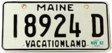A classic 1982 Maine DMV car license plate in excellent minus condition
