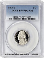 1983-S Jefferson Nickel certified PCGS Proof 69 Deep Cameo