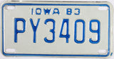 A classic 1983 Iowa motorcycle license plate which is unused NOS and grades excellent