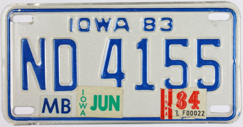 A classic 1984 Iowa Motorcycle License Plate which is in excellent condition