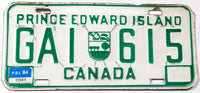 A classic 1984 passenger car license plate from the Canadian province of Prince Edward Island  in very good condition