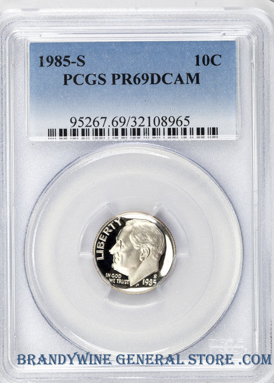 1985-S Roosevelt Dime certified by PCGS at Proof 69 Deep Cameo