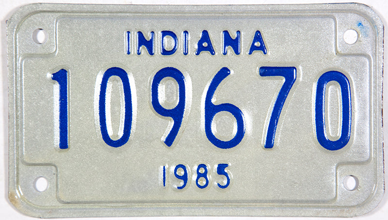 1985 Indiana Motorcycle License Plate in NOS Excellent condition