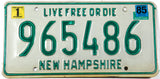 A vintage 1985 New Hampshire passenger automobile license plate