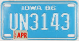 A 1986 Iowa Motorcycle License Plate which is in excellent minus condition