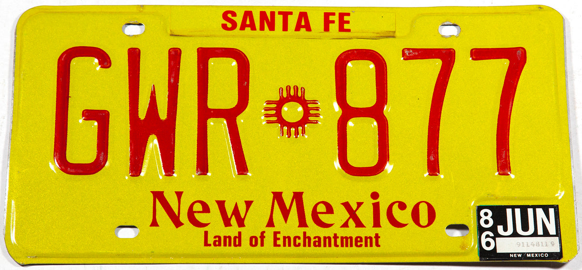 1986 New Mexico car license plate in excellent condition