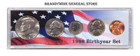 A 1986 Birth Year coin set which includes the Kennedy Half Dollar, Washington Quarter, Roosevelt Dime, Jefferson Nickel and Lincoln Cent for sale by Brandywine General Store