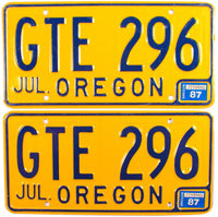 1987 Oregon License Plates grading excellent plus