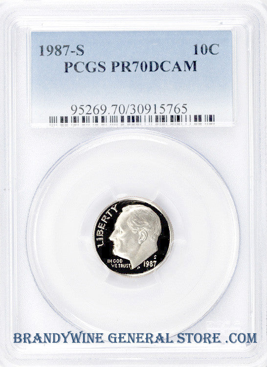 1987-S Roosevelt Dime certified by PCGS Proof 70 Deep Cameo