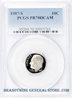 1987-S Roosevelt Dime certified by PCGS Proof 70 Deep Cameo