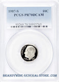 1987-S Roosevelt Dime certified by PCGS Proof 70 Deep Cameo