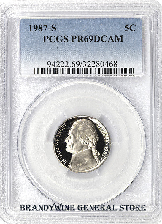 1987-S Jefferson Nickel certified PCGS Proof 69 Deep Cameo