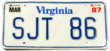 A classic 1987 Virginia license plate in very good condition