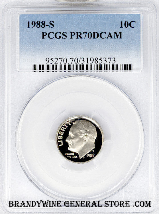 1988-S Roosevelt Dime certified by PCGS Proof 70 Deep Cameo