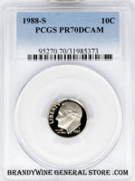1988-S Roosevelt Dime certified by PCGS Proof 70 Deep Cameo