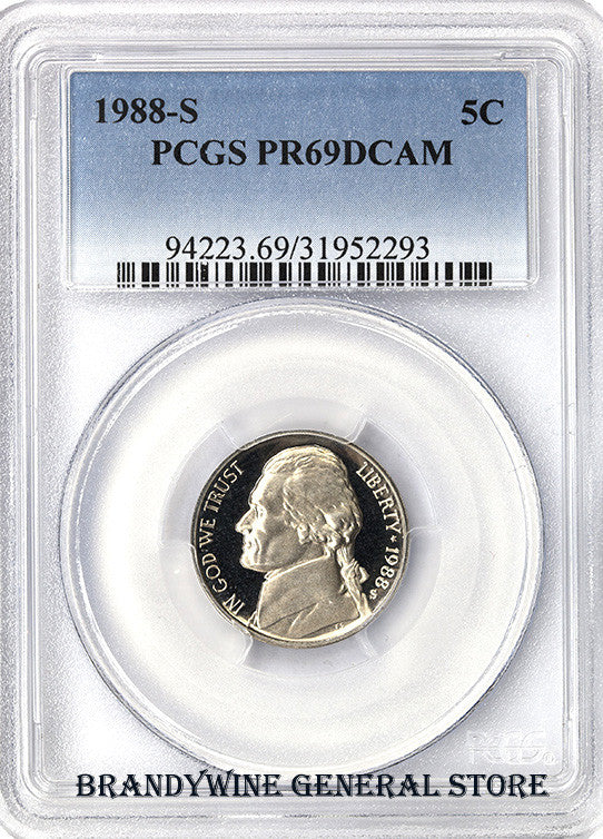 1988-S Jefferson Nickel certified PCGS Proof 69 Deep Cameo