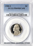 1988-S Jefferson Nickel certified PCGS Proof 69 Deep Cameo