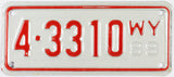 A classic 1988 Wyoming motorcycle license plate for sale by Brandywine General Store in excellent minus condition