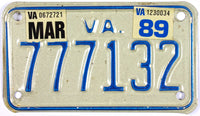 1989 Virginia Motorcycle License Plate