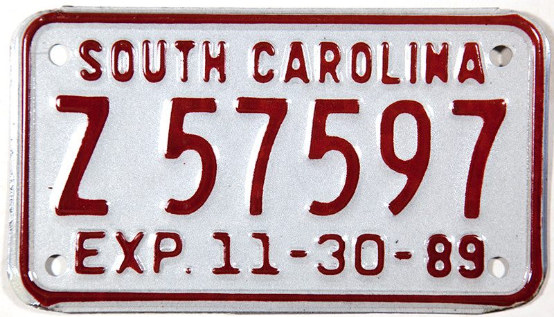 1989 South Carolina Motorcycle license plate in NOS Excellent minus condition