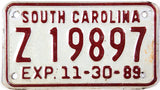 1989 South Carolina Motorcycle license plate in VG to Very Good plus condition