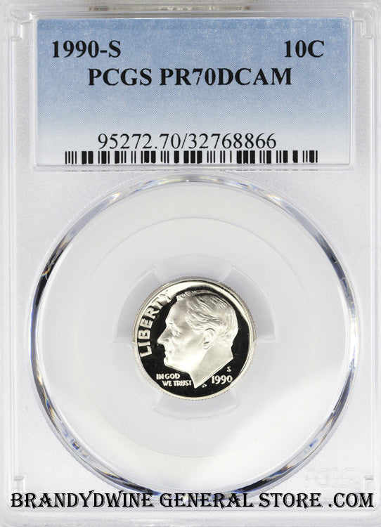 1990-S Roosevelt Dime certified by PCGS Proof 70 Deep Cameo