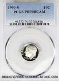 1990-S Roosevelt Dime certified by PCGS Proof 70 Deep Cameo