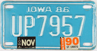 A 1990 Iowa Motorcycle License Plate which is in Excellent Minus Condition