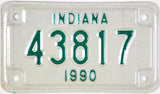 A NOS 1990 Indiana Motorcycle License Plate in excellent condition
