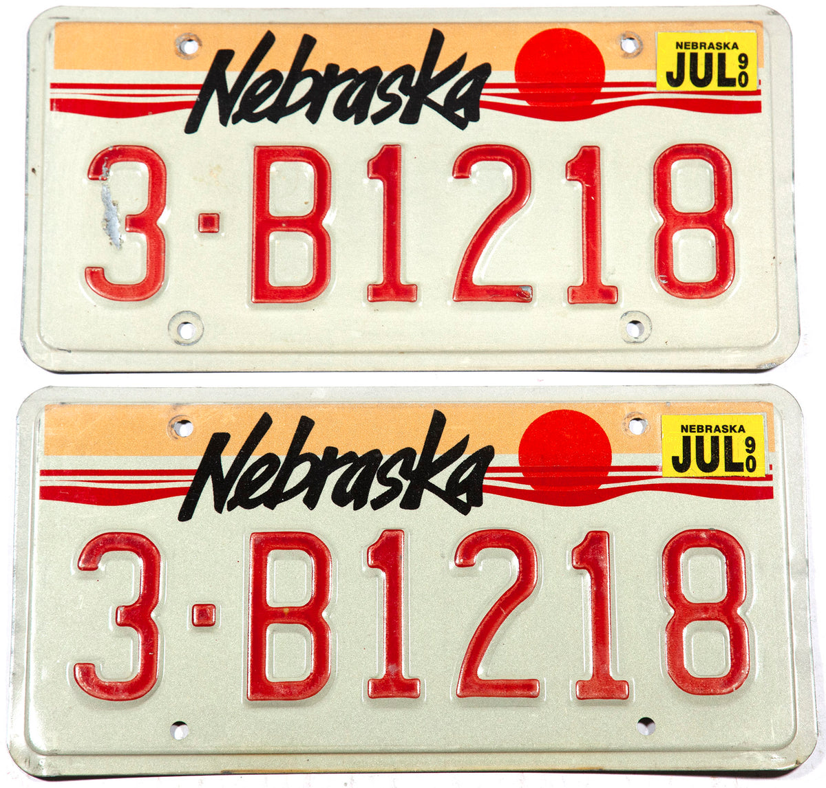 1990 Nebraska car license plates from Gage County in very good plus condition