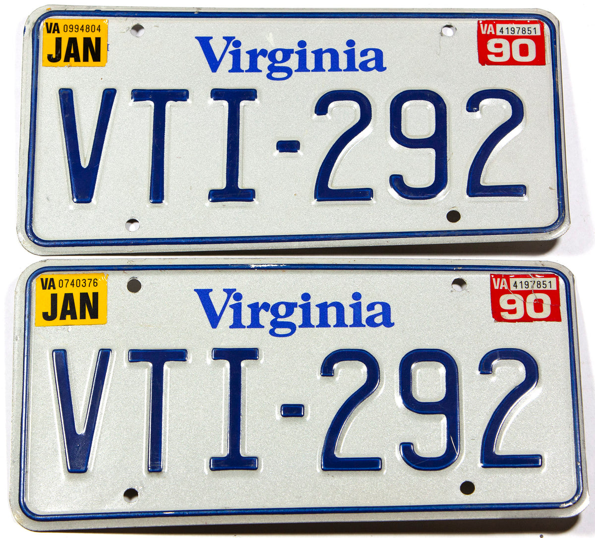 A Classic pair of 1990 Virginia car license plates in excellent minus condition