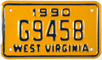 1990 West Virginia motorcycle license plate in near mint condition