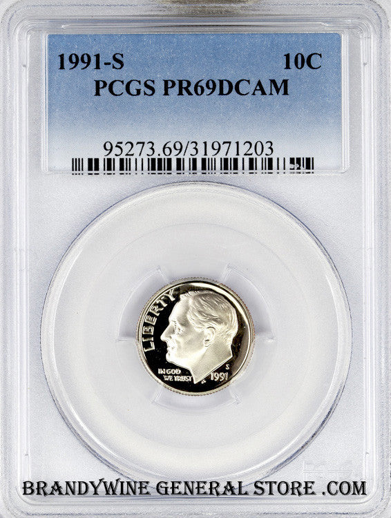 1991-S Roosevelt Dime certified PCGS Proof 69 Deep Cameo