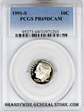 1991-S Roosevelt Dime certified PCGS Proof 69 Deep Cameo
